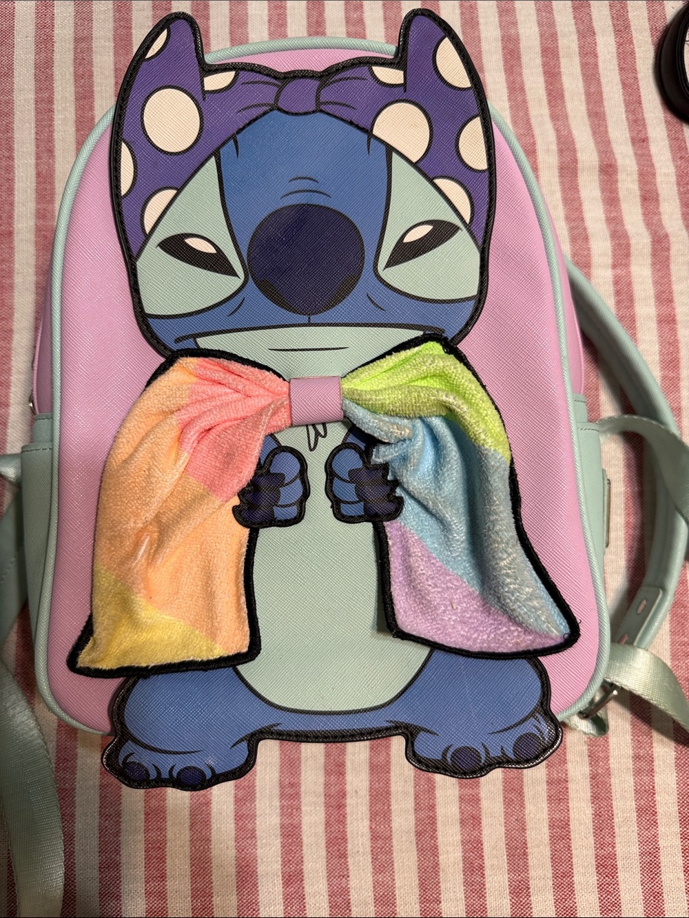 Loungefly Stitch Kids Backpack in Pink, Mint, Purple with Rainbow Bow
